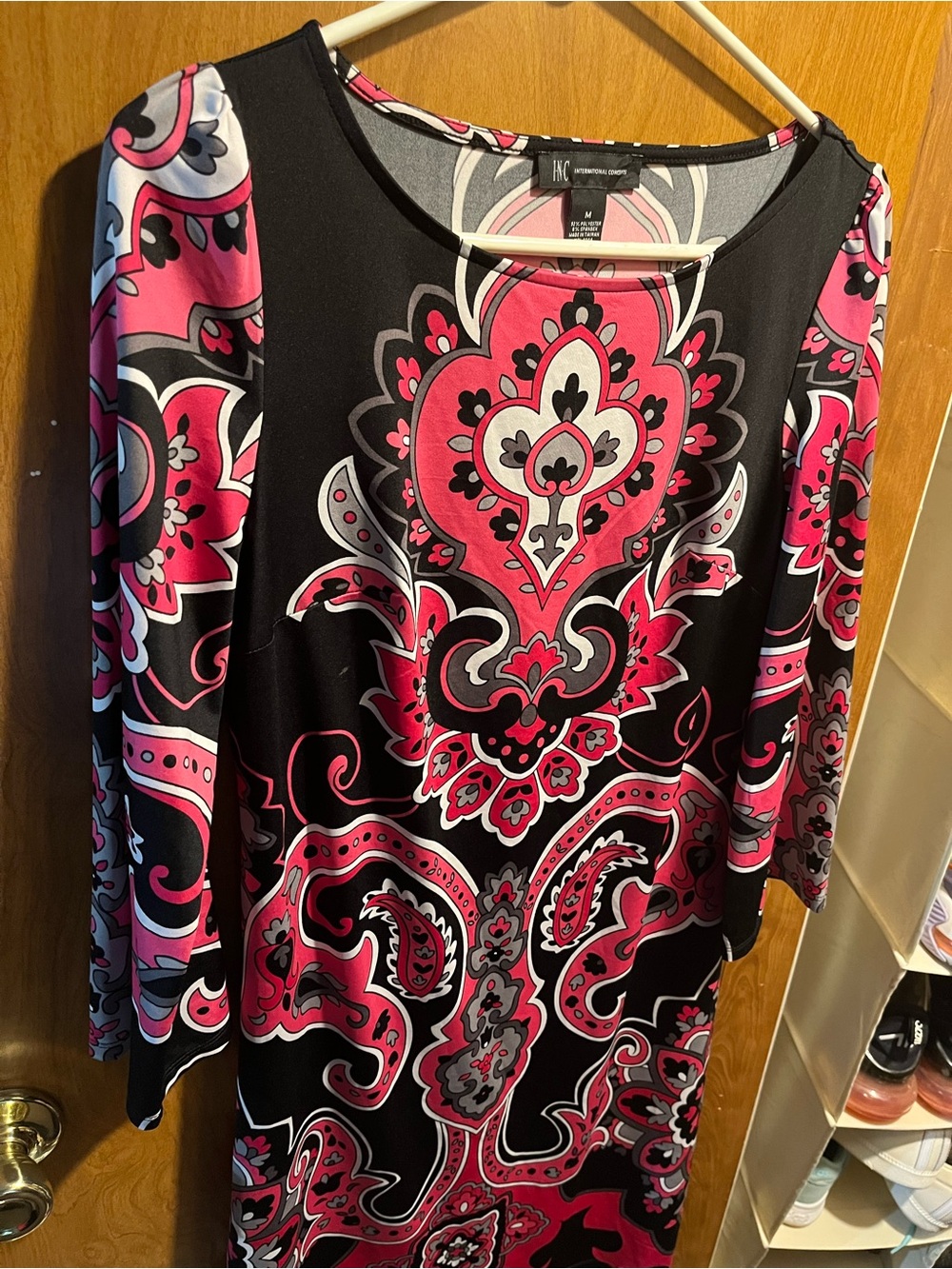 INC International Concepts Black, Pink & Gray Paisley Midi Dress